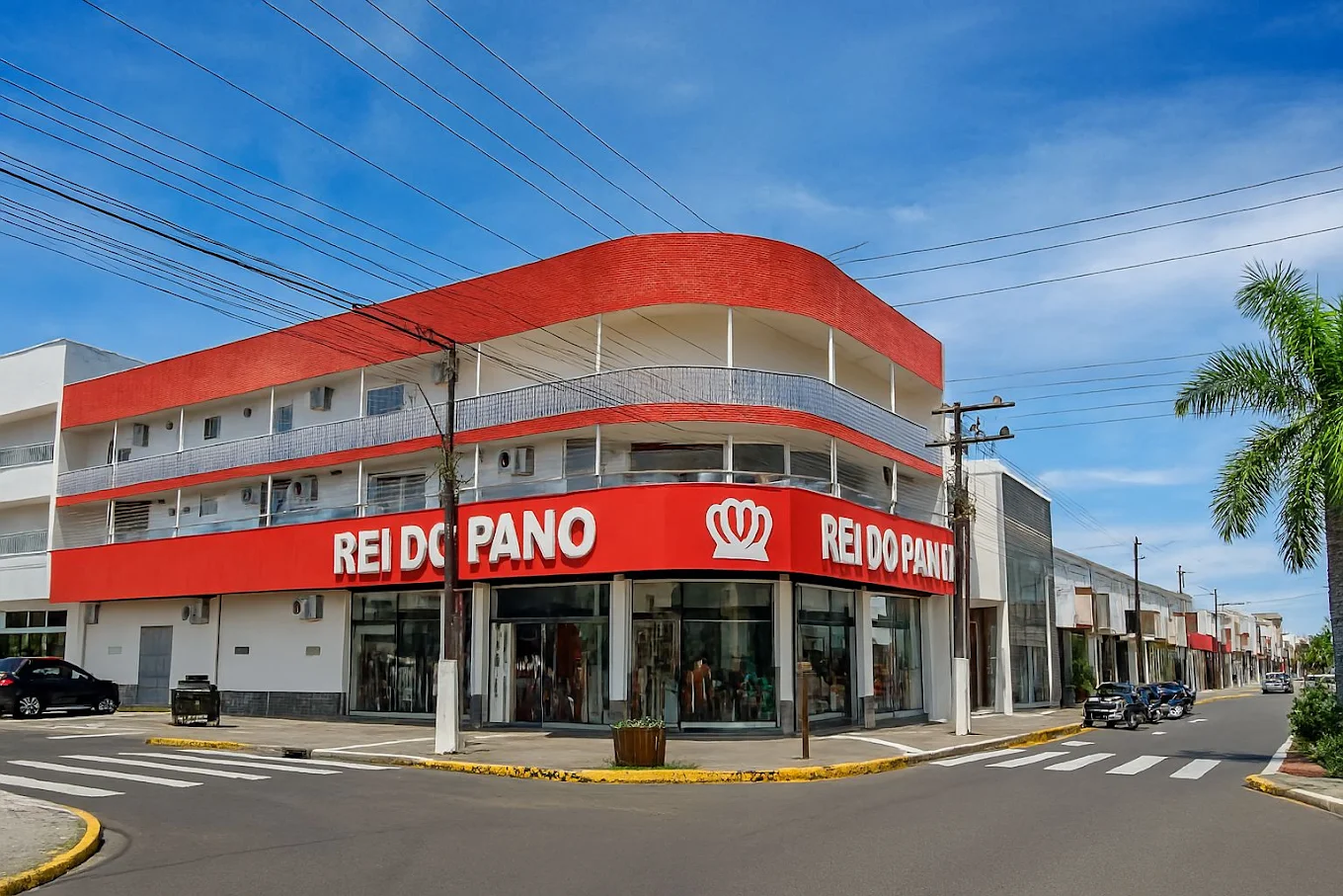 Fachada real moderna e ampla da loja física do Rei do Pano e Rainha Modas com 3.000m²